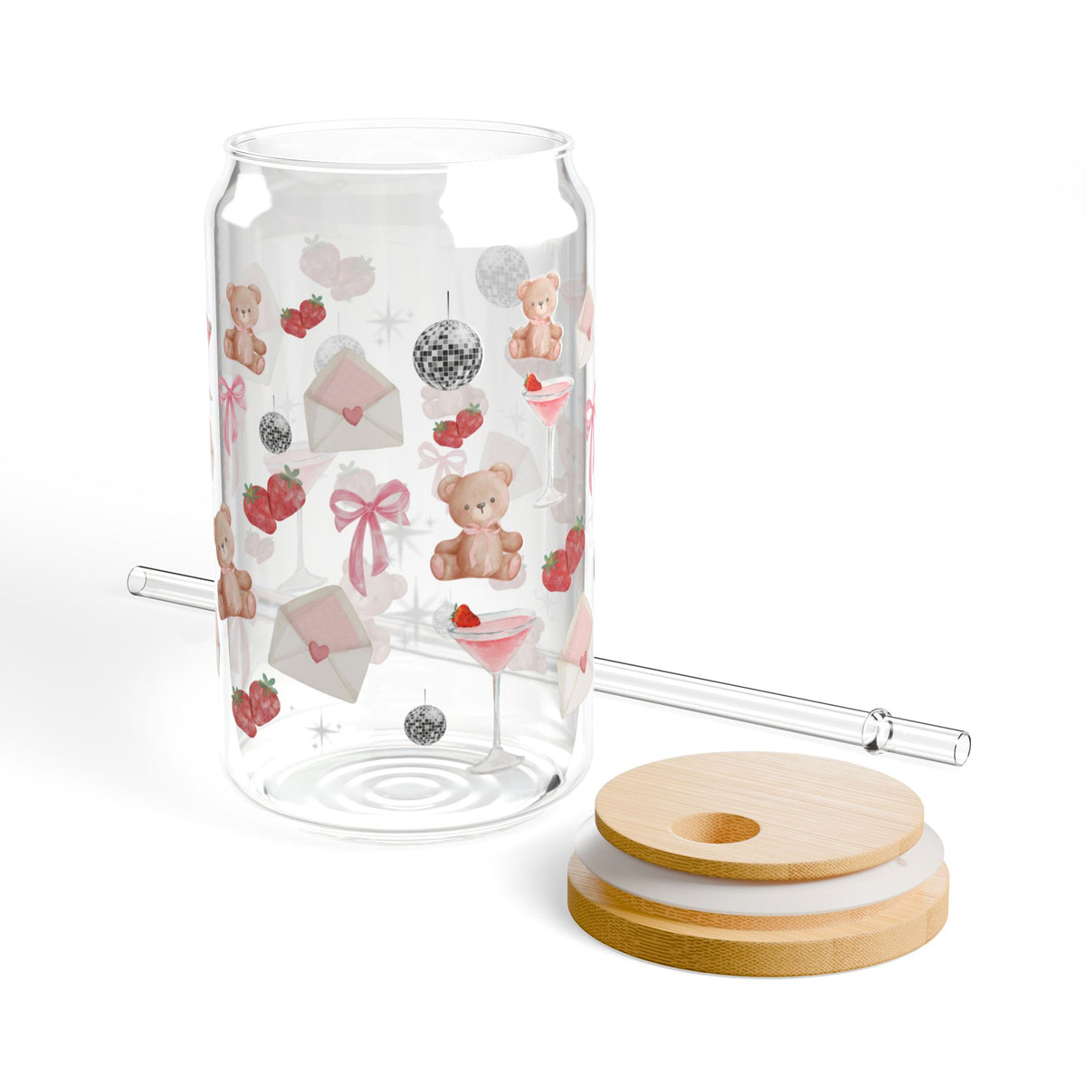 Teddy Bears & Hearts Sipper Glass, 16oz