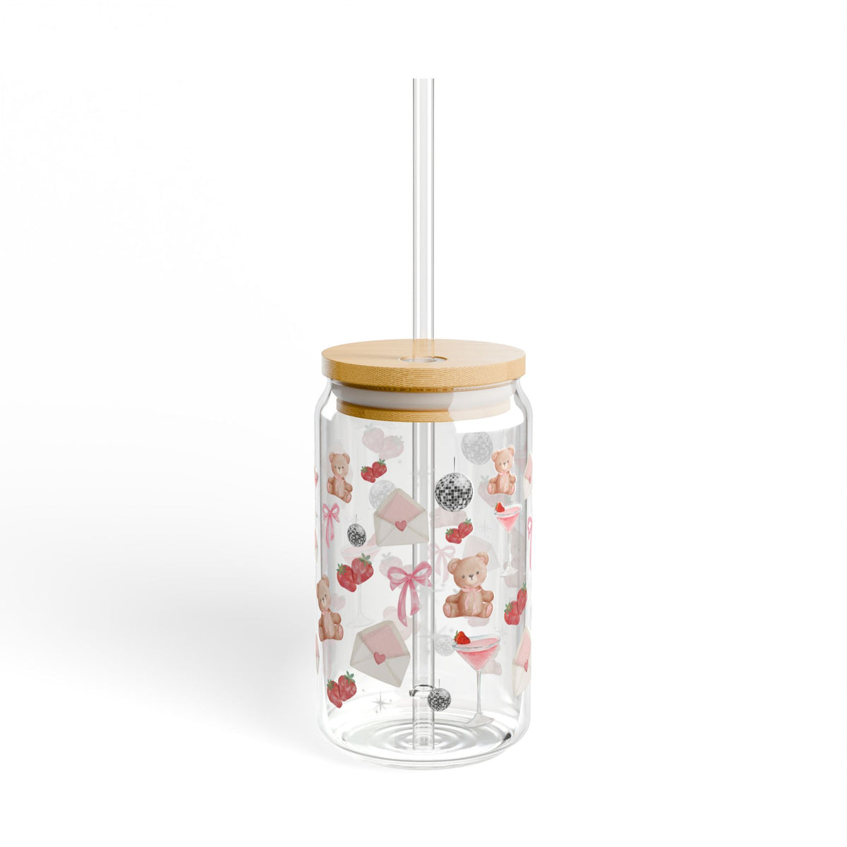 Teddy Bears & Hearts Sipper Glass, 16oz