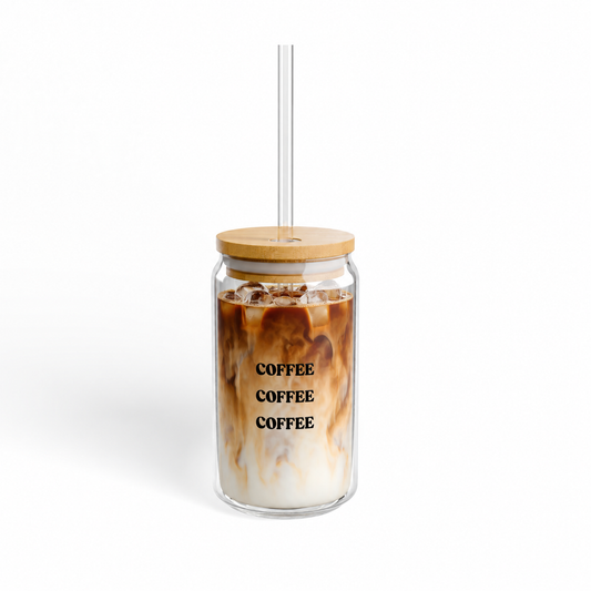 Coffee Coffee Coffee Sipper Glass, 16oz