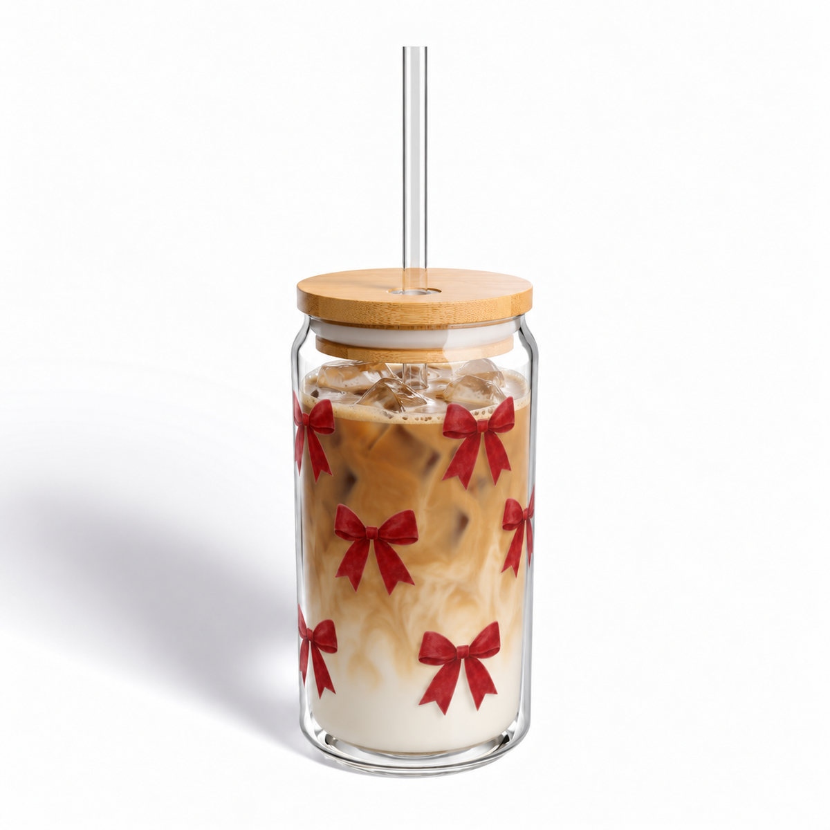 Red Ribbon Bow Sipper Glass, 16oz