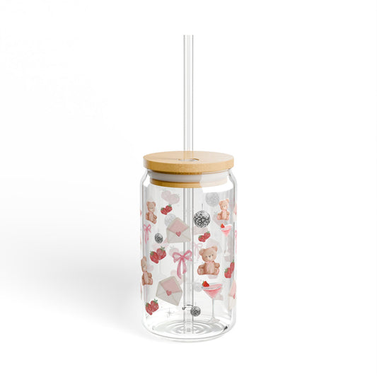 Teddy Bears & Hearts Sipper Glass, 16oz