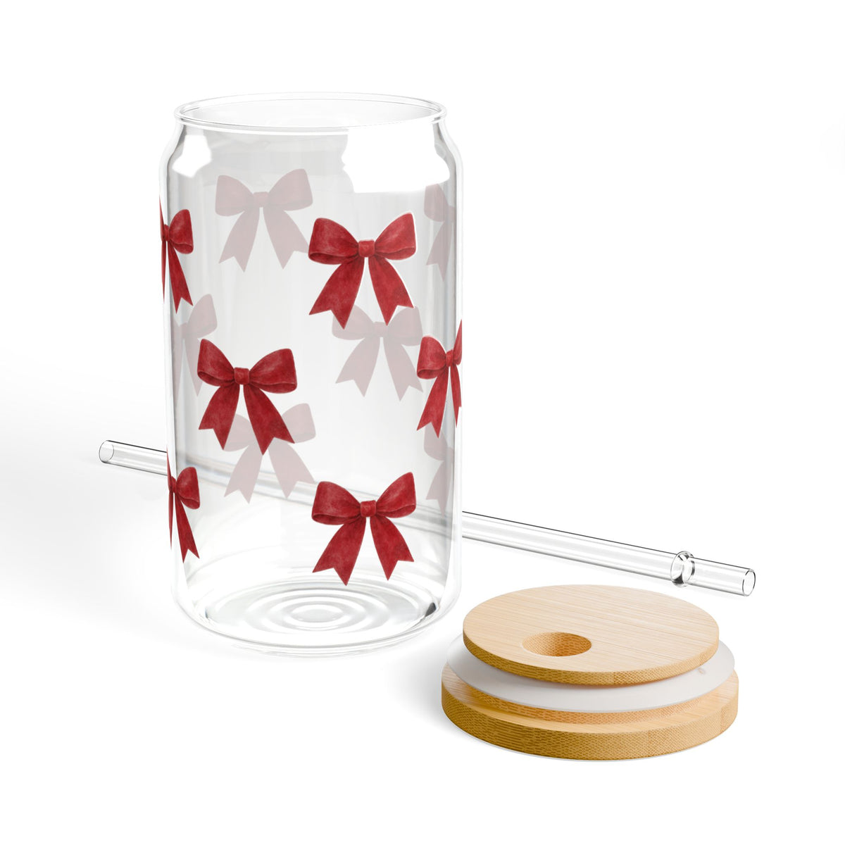 Red Ribbon Bow Sipper Glass, 16oz